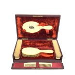 Late 19th/early 20th Century ivorine dressing table set in fitted leather case