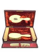 Late 19th/early 20th Century ivorine dressing table set in fitted leather case