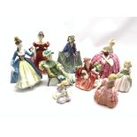 Nine Royal Doulton figures including Winsome, Victoria, Leading Lady, Ascot, Sweet Anne, Penny, Lydi