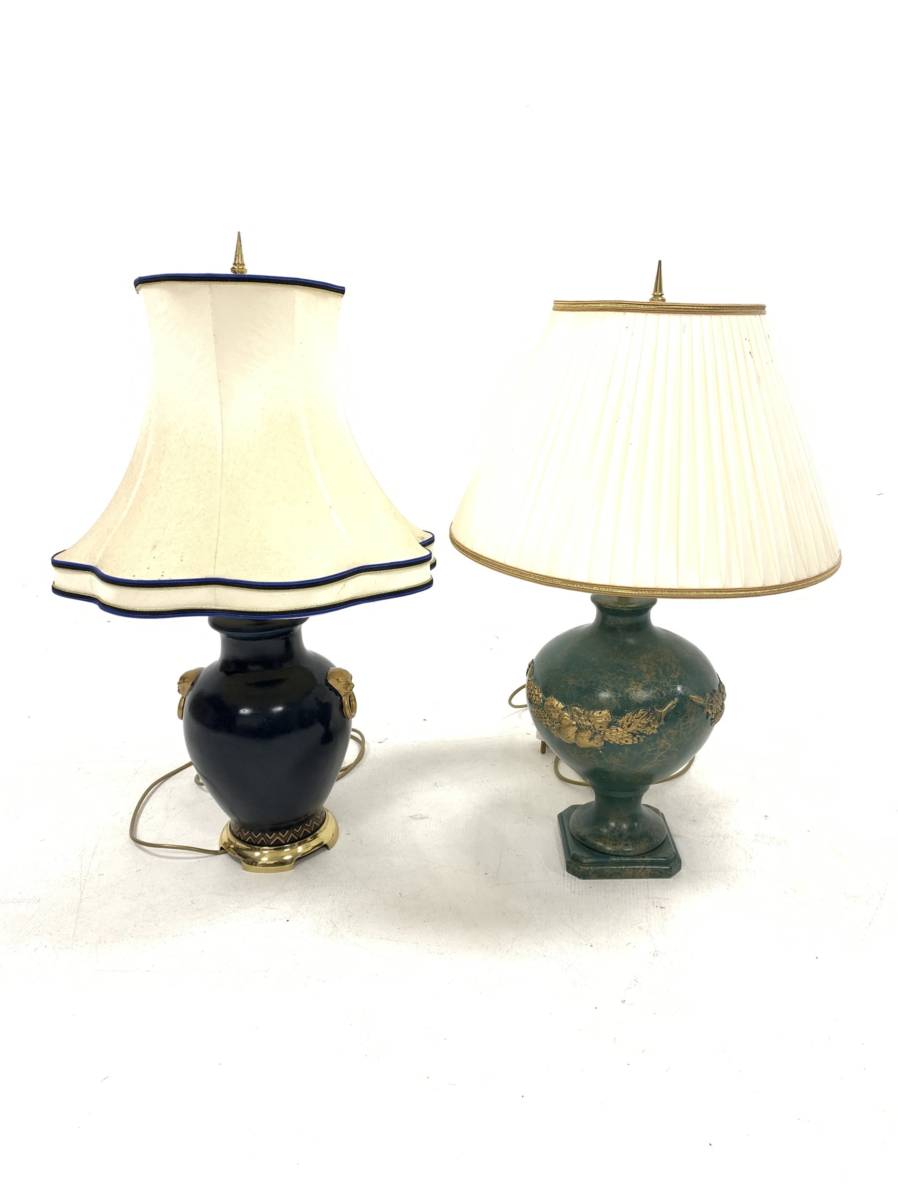 Cloisonne style table lamp with shade together H75cm with another table lamp (2) - Image 2 of 2