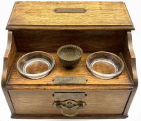 Smokers oak table cabinet with hinged top and 'Cigar' drawer W24cm containing Dunhill Briar and othe