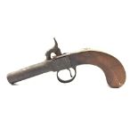 Early 19th century percussion pocket pistol with walnut stock L17cm