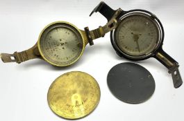 19th Century brass miners dial by W Gardam, Leeds with silvered dial D13.5cm and another in black ca