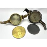 19th Century brass miners dial by W Gardam, Leeds with silvered dial D13.5cm and another in black ca