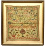 Victorian sampler worked with the alphabet, verse, tree and flowers Hannah D Camplejohn, aged 9, fra