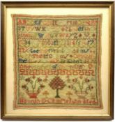 Victorian sampler worked with the alphabet, verse, tree and flowers Hannah D Camplejohn, aged 9, fra