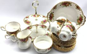 Royal Albert Old Country Roses pattern tea set comprising six cups and saucers, six plates, milk jug