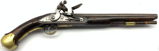 Tower long Sea Service flintlock belt pistol with Board of Ordnance stamps, walnut full stock with b
