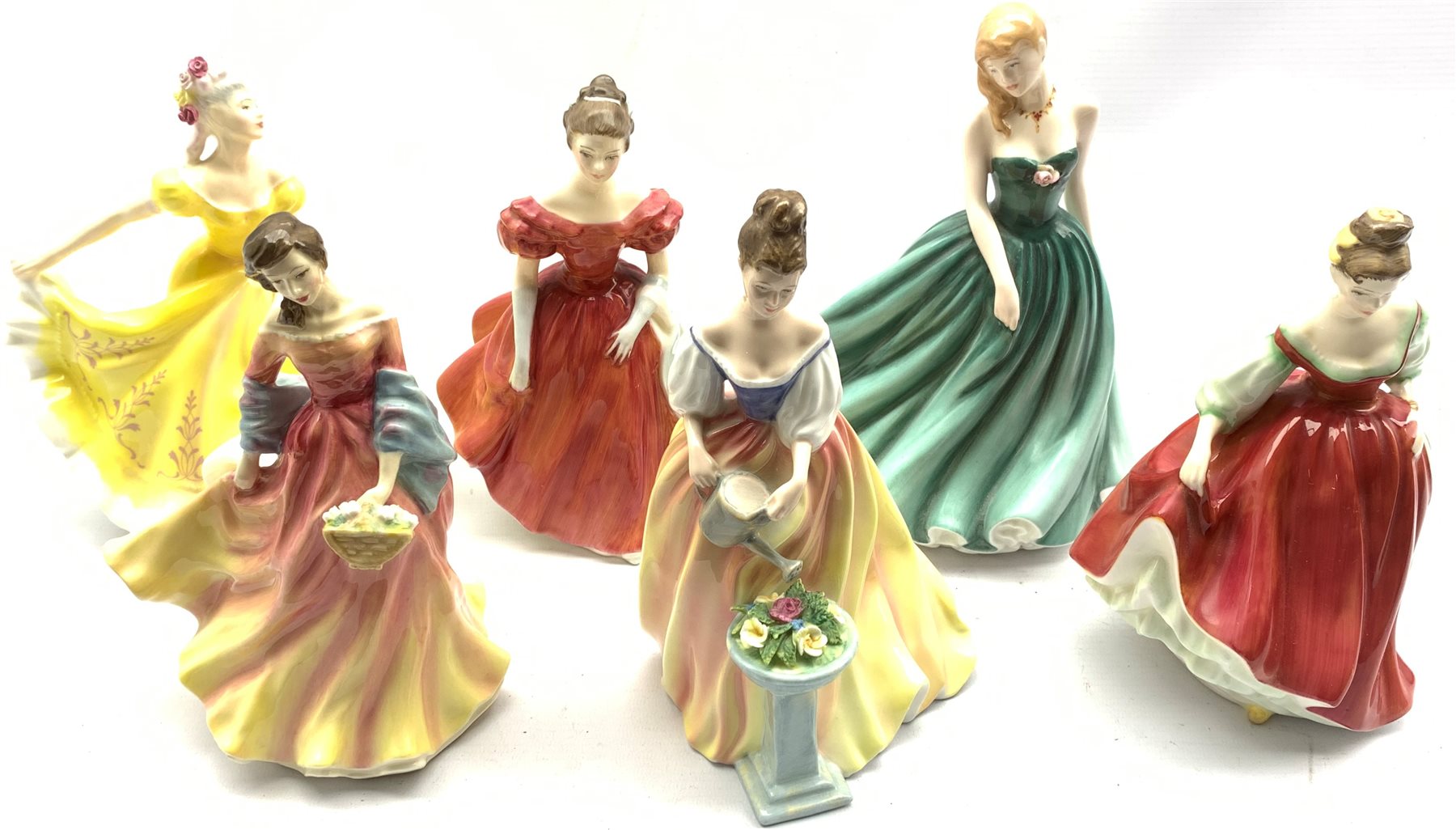 Six Royal Doulton figures including Ninette, Fair Lady (Red), Alexandra, Sarah, Winsome and Summer S - Image 2 of 2