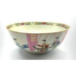 18th/19th century Chinese punch bowl, the exterior depicting various figures within interior or vera