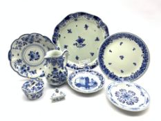Eight pieces of 20th century Delft pottery decorated in blue and white including plates, trinket box