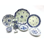 Eight pieces of 20th century Delft pottery decorated in blue and white including plates, trinket box