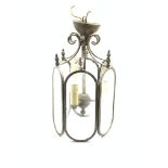 Brass hexagonal hall lantern with oval glass panels H40cm