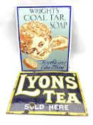 'Lyons' Tea Sold Here' single sided enamel sign 30cm x 46cm and a modern sign 'Wrights Coal Tar Soap