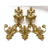 Set of five gilt two-branch wall sconces, H41cm