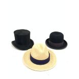 Charles Mounfield silk top hat, Morres bowler hat and a Panama straw hat