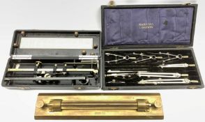 Brass rolling rule by J Halden & Co., Manchester, Allbrit planimeter in bakelite case and a case of