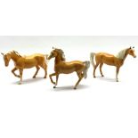 Three Beswick horses in palomino gloss comprising Arab type No. 1261, first version, Stocky Jogging