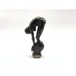 Wooden desk seal carved in the form of a nude female diver on a stepped tablet H10cm