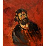 Mick Arnup (British 1923-2008): Self Portrait in Red, oil on canvas signed and dated '69, 89cm x 79c