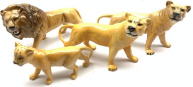 Beswick model of a Lion No. 2089, two Lionesses No. 2097 and a Lion Cub No. 2098