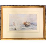 Edward King Redmore (1860-1941): Fishing vessels off Whitby, watercolour signed and dated 1878, 17cm