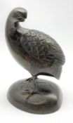 Japanese Meiji bronze Quail Koro, the birds head turned backwards, the cover formed as feathers, sig