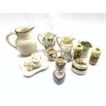 Dolls Parian ware tea set, six pieces, Victorian Parian 'Society of Art prize jug', small Parian jug
