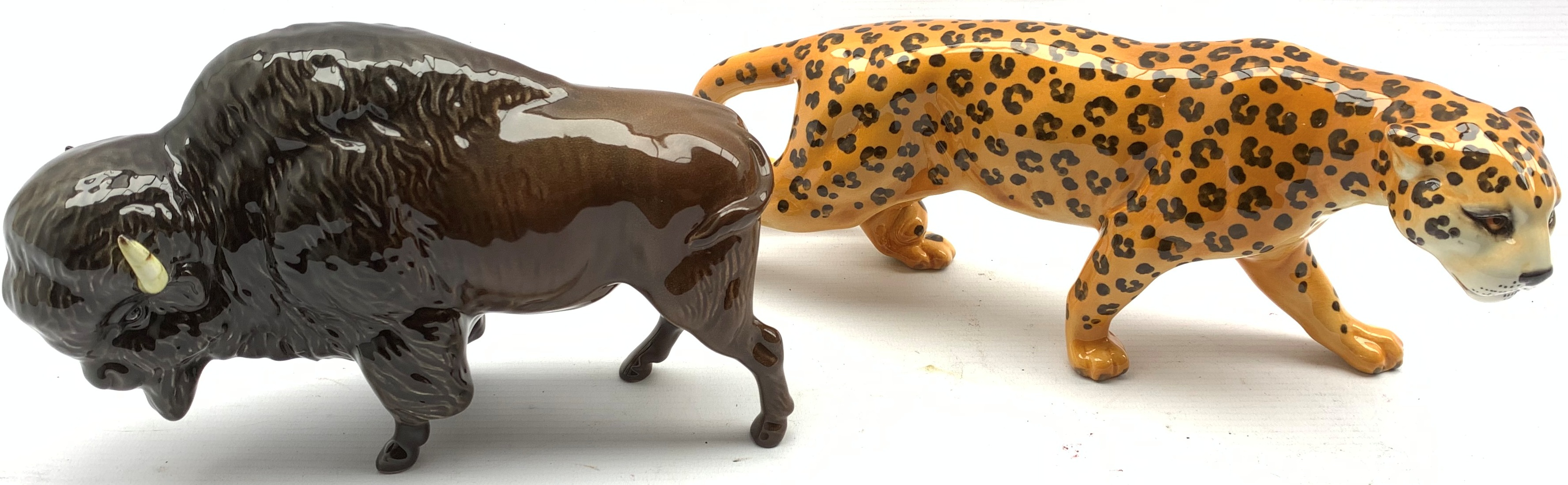 Beswick model of a Bison No. 1019 and another of a Leopard No. 1082