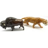 Beswick model of a Bison No. 1019 and another of a Leopard No. 1082