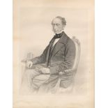 Portrait print of Charles Wood, 1st Viscount of Halifax in a maple frame, another of Louisa Countess
