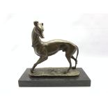 Bronze study of a Greyhound after Antoine-Louis Barye, on rectangular base, L31cm x H27cm