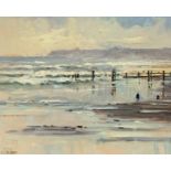 Michael Pybus 'Sandsend Beach' oil on board, signed with Michael Pybus label verso, 24cm x 29cm ARR