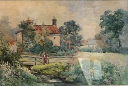 Charles Potter (British 1878-1902): The Village Bridge, watercolour signed 19cm x 29cm