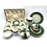 Cased set of Spode 'Green Velvet' pattern coffee cups and saucers, matching teapot, six cups & sauce