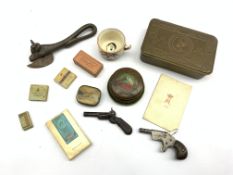 WWI Princess Mary gift tin with original card, three packets of miniature cigarettes, miniature Fiel