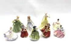 Six small Royal Doulton figures: Buttercup, Christmas Morn, Sara, Rebecca, Top o' the Hill and Ninet