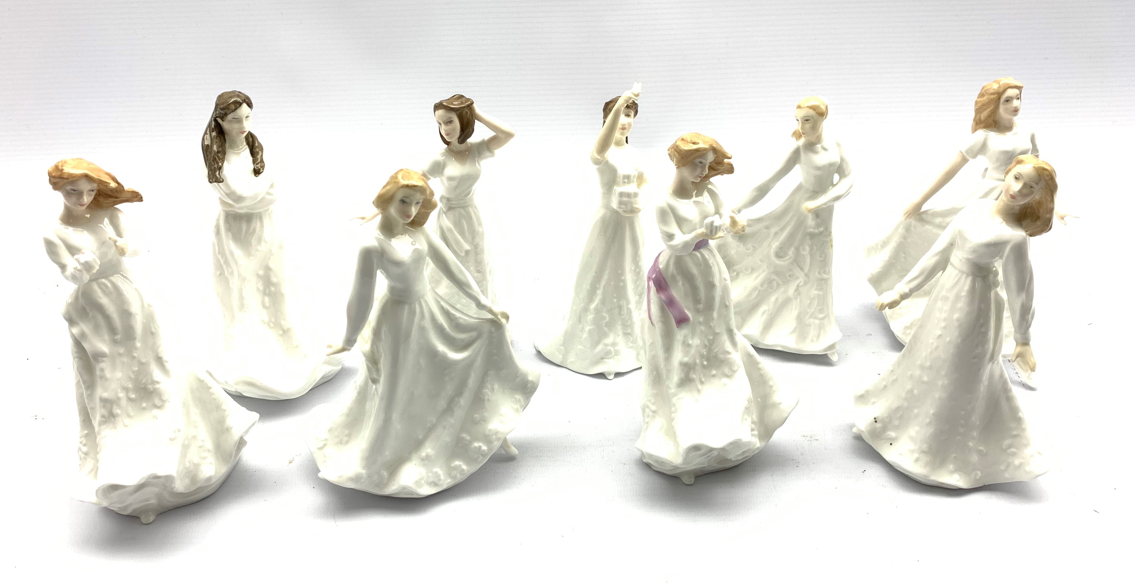 Nine Royal Doulton figures from the Sentiment series designed by A Maslankowski including Thank You,