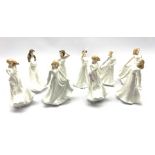Nine Royal Doulton figures from the Sentiment series designed by A Maslankowski including Thank You,