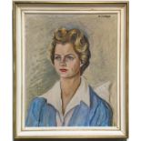 Margaret Clarke - 'Ann' head and shoulders portrait of a lady, oil on canvas signed, Chelsea Arts S
