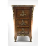 Louis XVI style miniature inlaid Kingwood chest of drawers with Ormolu style gilt metal mounts and m