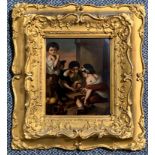 19th century Continental oil on a metal panel of Children playing, 23cm x 19cm