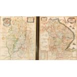 Richard Blome - Hand coloured map of Lincoln 33cm x 28cm and another of Nottinghamshire
