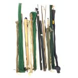 Predominantly fly fishing rods including Sharpe Ltd 'Scottie' split cane rod, Sealey 'Black Arrow',