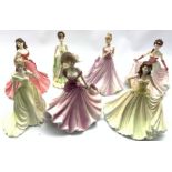 Seven Coalport figures including With Love, Happy Birthday, Ruby Anniversary, Susan, Helena, Token o