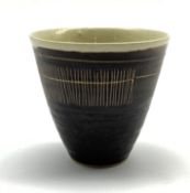 Dame Lucie Rie D.B.E (1902-1995) a stoneware beaker decorated to the exterior with sgraffito lines i