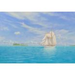 John Michael Groves (1937-2019): 'Visiting Yachts in Ava Nui Pass, Bora Bora, pastel signed and date