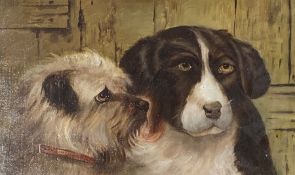 D. Hellewell - Study of two dogs heads, oil on canvas signed, 24cm x 39cm