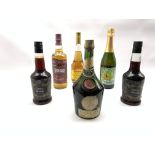 Bottle of Ben Riach single malt Scotch whisky, bottle of Benedictine, two bottles of Cherry Brandy a