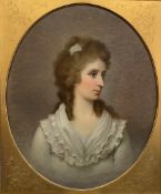 English School - Half length oval oil portrait on canvas of Louisa, Wife of William 1st Baron Ponson